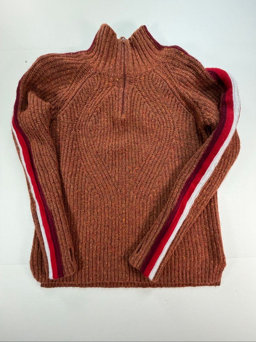 Krimson Klover Snowcat 1/4 Zip Sweater Size Medium Merino Alpaca Rust Stripe Ski - Picture 2 of 11